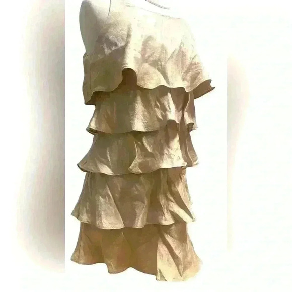 Signature Robbie bee 🐝 Tiered Dress Nude Flutter Sleeveless Beaded Straps - Picture 3 of 6